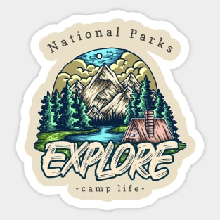 national parks, explore camp life Sticker